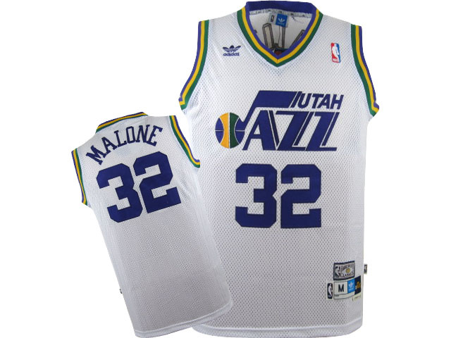 NBA Utah Jazz 32 Karl Malone Throwback Swingman White jersey